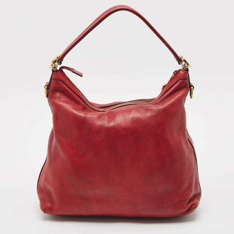 Pre Owned Gucci Red Leather Miss GG Hobo