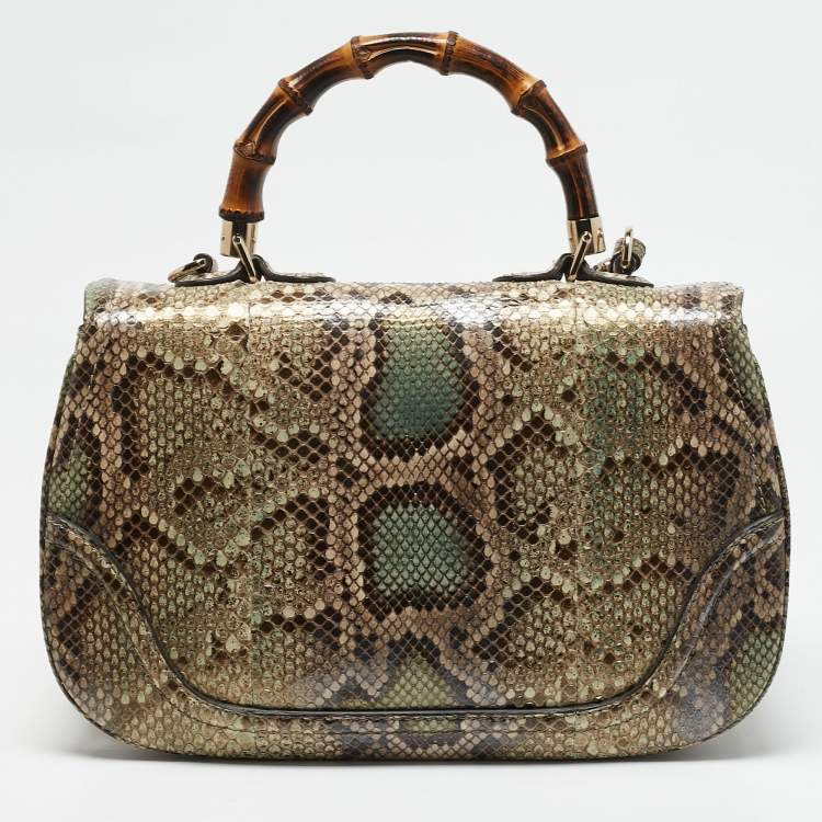Pre Owned Gucci Multicolor Python Large New Bamboo Tassel Top Handle Bag