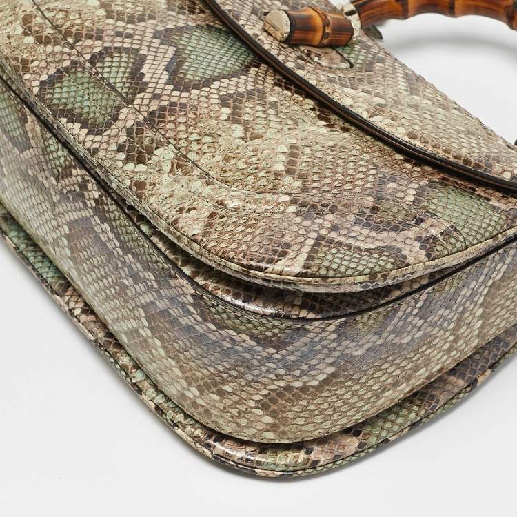 Pre Owned Gucci Multicolor Python Large New Bamboo Tassel Top Handle Bag