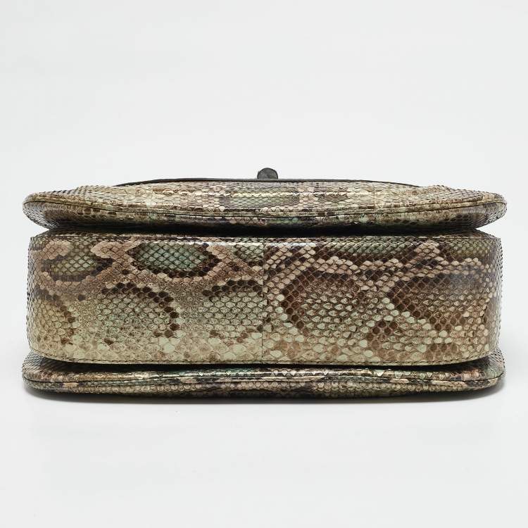 Pre Owned Gucci Multicolor Python Large New Bamboo Tassel Top Handle Bag