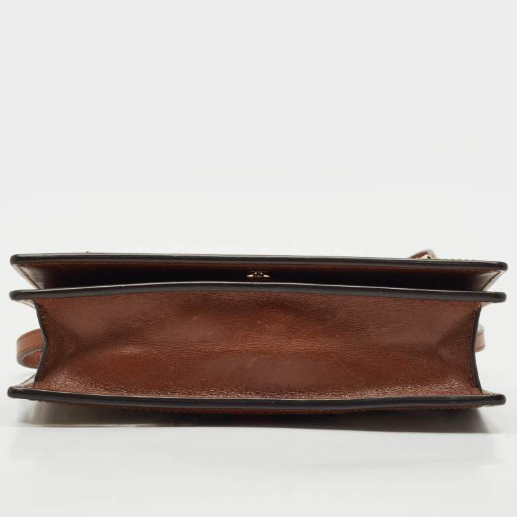 Pre Owned Gucci Brown/Beige Canvas and Leather Bee Web Wallet on Strap