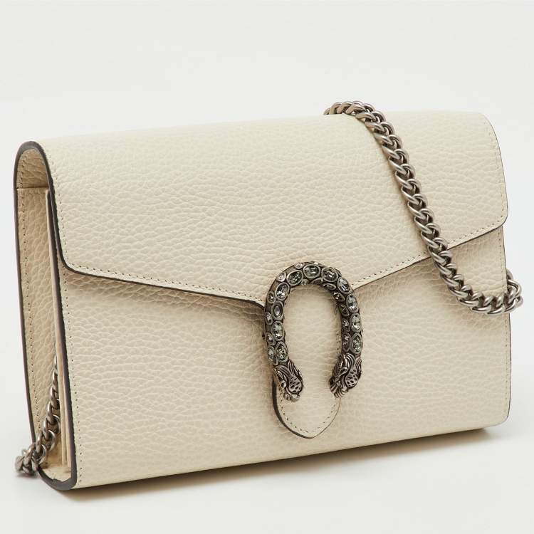 Pre Owned Gucci White Leather Dionysus Wallet on Chain