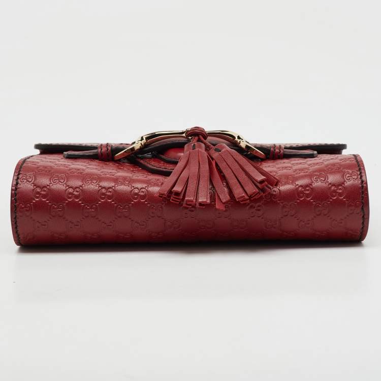 Pre Owned Gucci Red Microguccissima Leather Mini Emily Chain Crossbody Bag