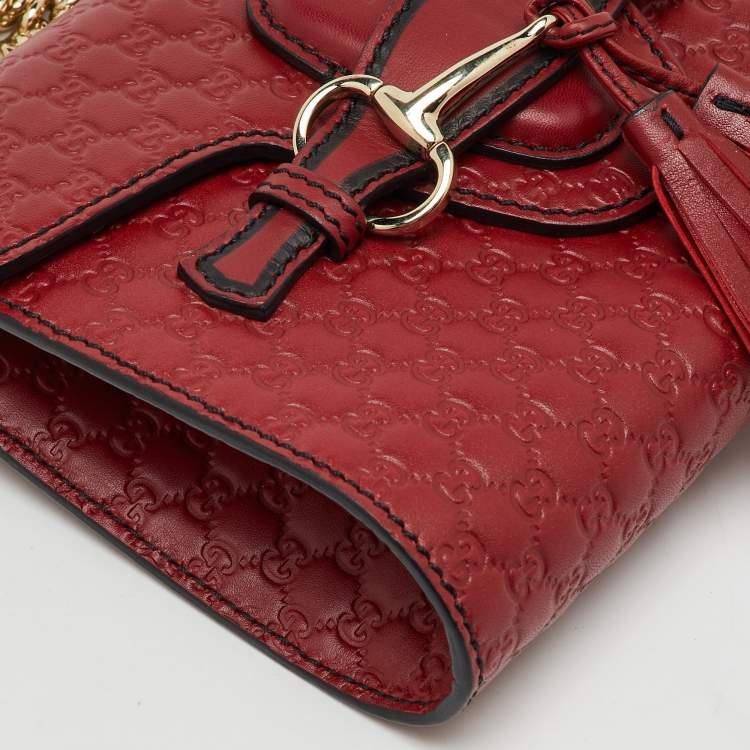 Pre Owned Gucci Red Microguccissima Leather Mini Emily Chain Crossbody Bag