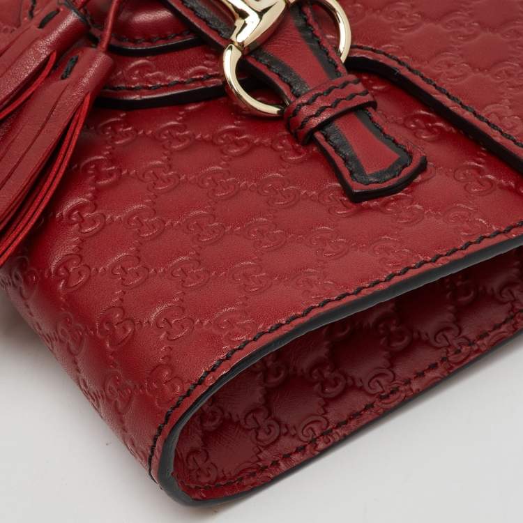 Pre Owned Gucci Red Microguccissima Leather Mini Emily Chain Crossbody Bag