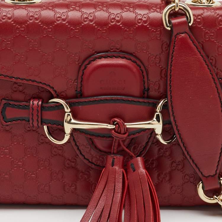 Pre Owned Gucci Red Microguccissima Leather Mini Emily Chain Crossbody Bag