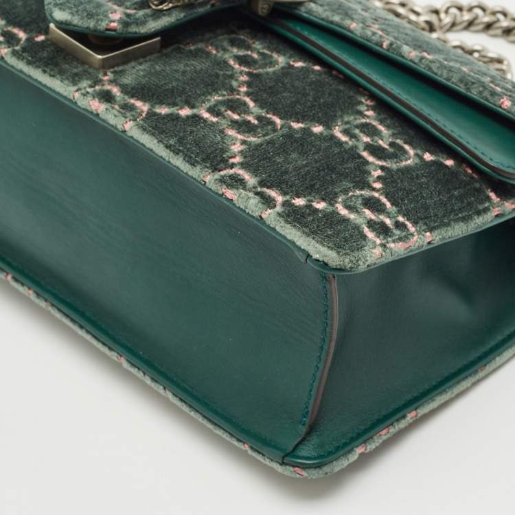 Pre Owned Gucci Green GG Velvet and Leather Small Dionysus Shoulder Bag