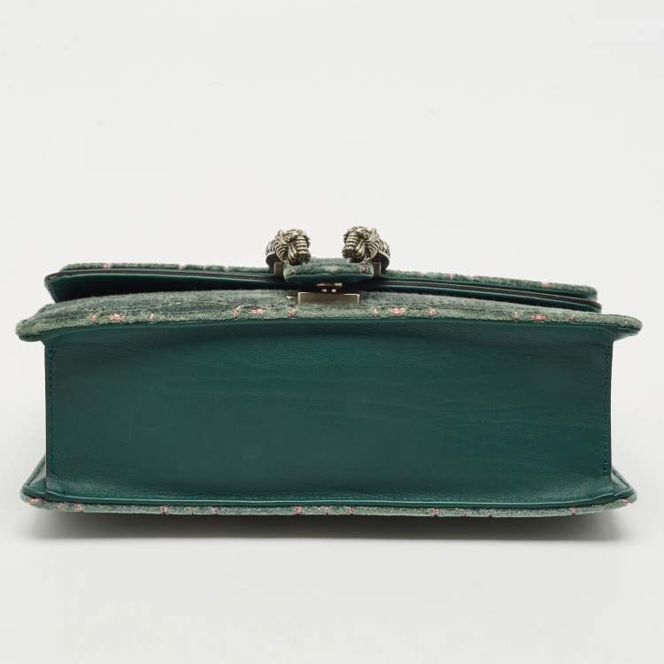 Pre Owned Gucci Green GG Velvet and Leather Small Dionysus Shoulder Bag