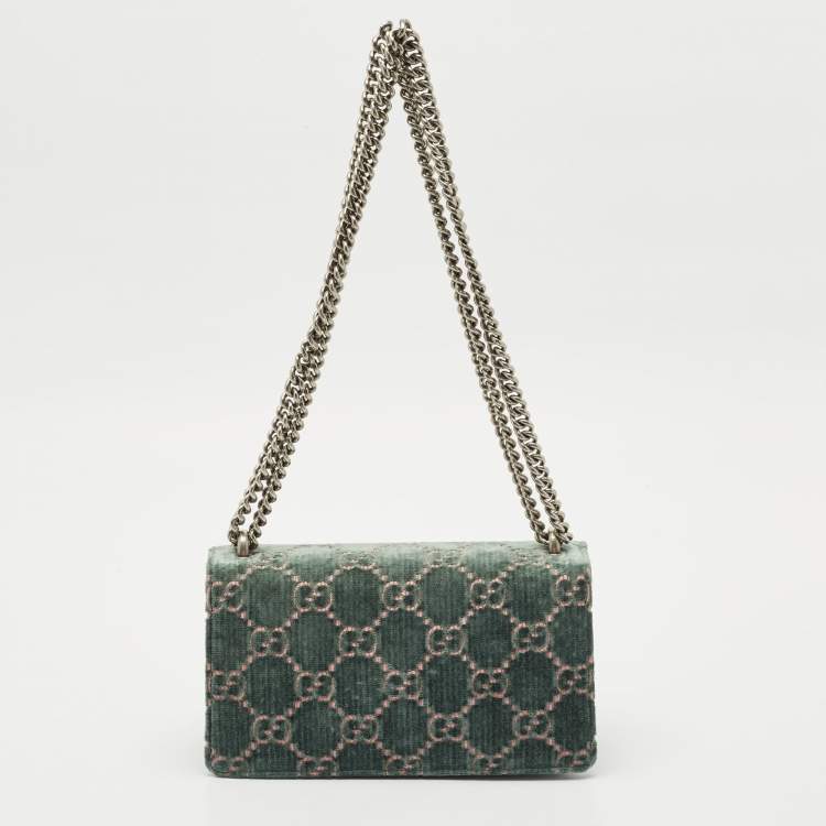Pre Owned Gucci Green GG Velvet and Leather Small Dionysus Shoulder Bag