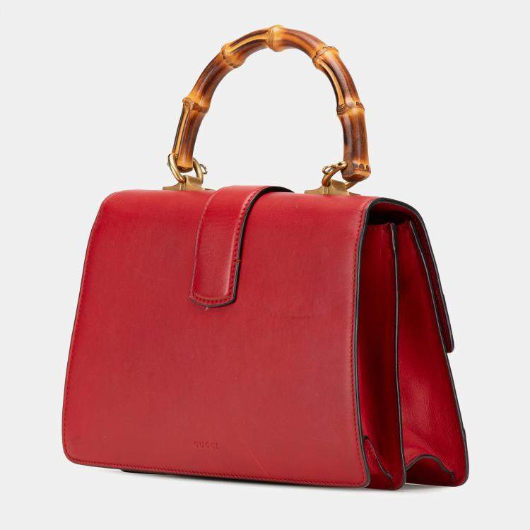 Pre Owned Gucci Navy Blue Red Medium Leather Bamboo Dionysus Web Satchel