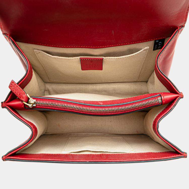 Pre Owned Gucci Navy Blue Red Medium Leather Bamboo Dionysus Web Satchel
