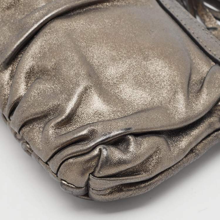 Pre Owned Gucci Metallic Leather Bamboo Tassel Pouch