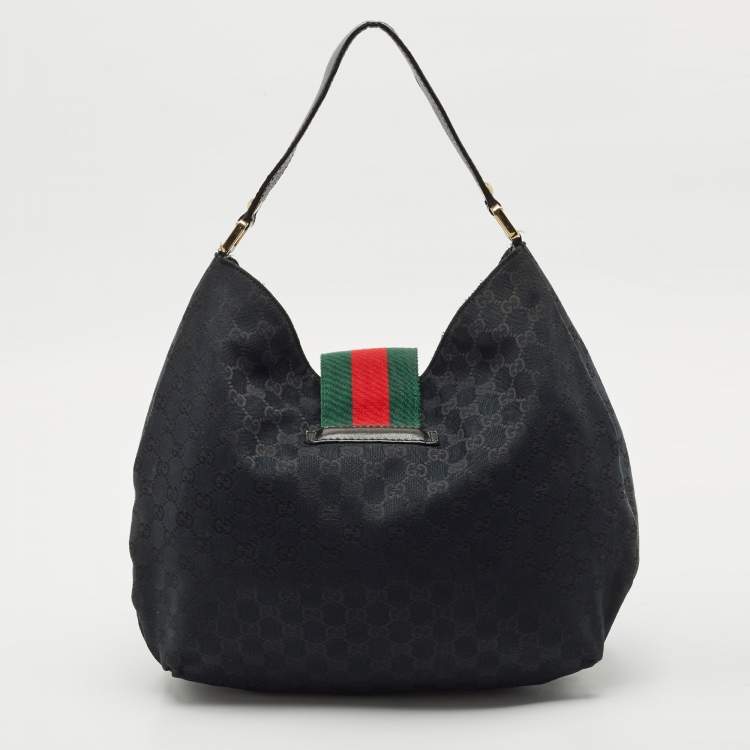 Pre Owned Gucci Black GG Canvas Medium New Ladies Web Hobo