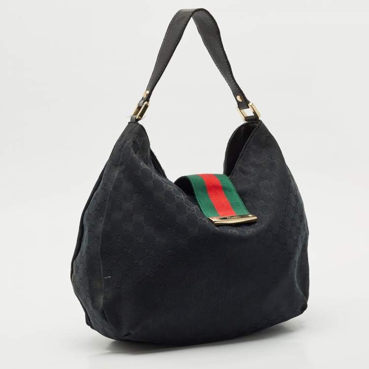 Pre Owned Gucci Black GG Canvas Medium New Ladies Web Hobo