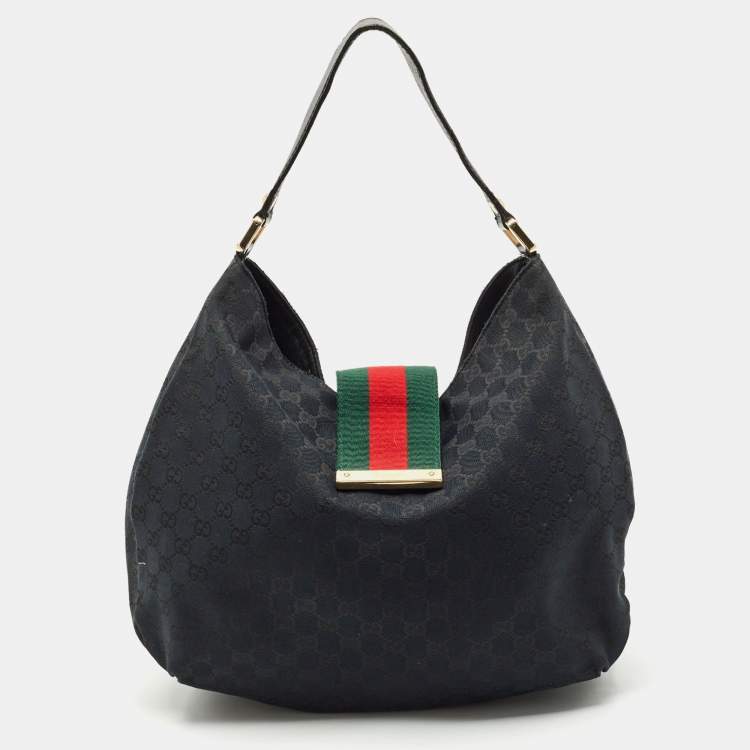 Pre Owned Gucci Black GG Canvas Medium New Ladies Web Hobo