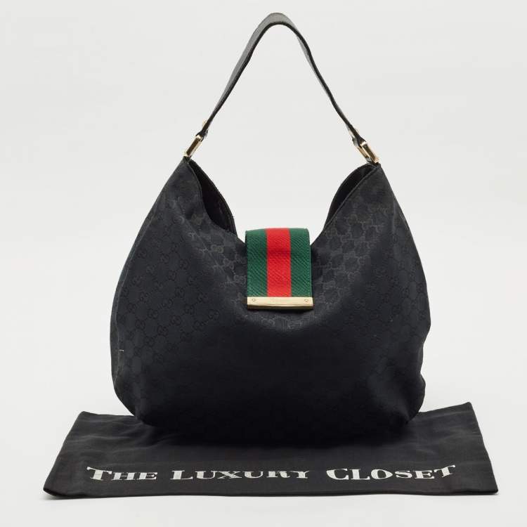 Pre Owned Gucci Black GG Canvas Medium New Ladies Web Hobo