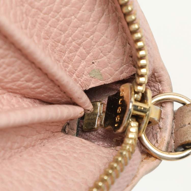 Pre Owned Gucci Pink Leather Marmont Zip Around Continental Wallet