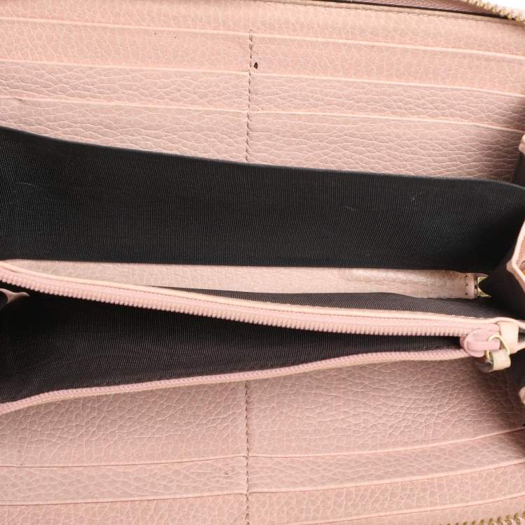 Pre Owned Gucci Pink Leather Marmont Zip Around Continental Wallet