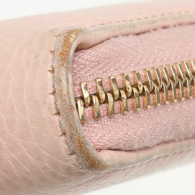 Pre Owned Gucci Pink Leather Marmont Zip Around Continental Wallet