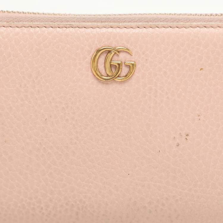 Pre Owned Gucci Pink Leather Marmont Zip Around Continental Wallet