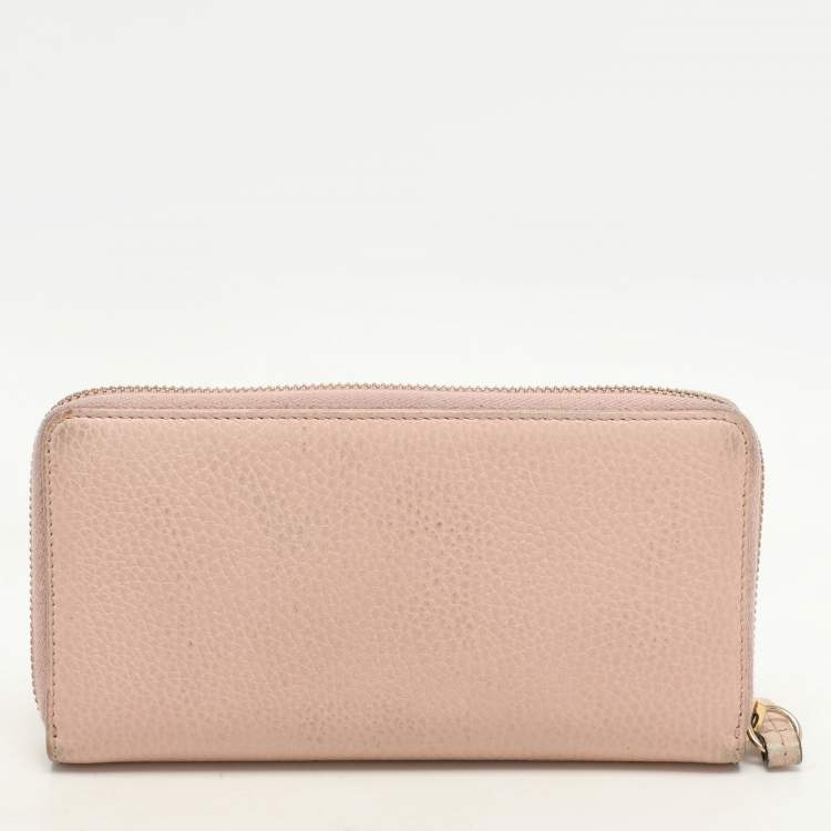 Pre Owned Gucci Pink Leather Marmont Zip Around Continental Wallet