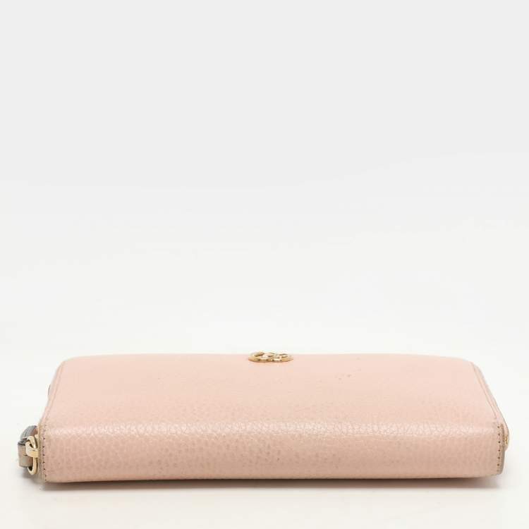 Pre Owned Gucci Pink Leather Marmont Zip Around Continental Wallet