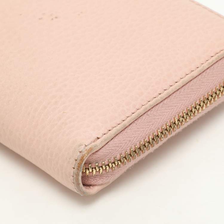 Pre Owned Gucci Pink Leather Marmont Zip Around Continental Wallet