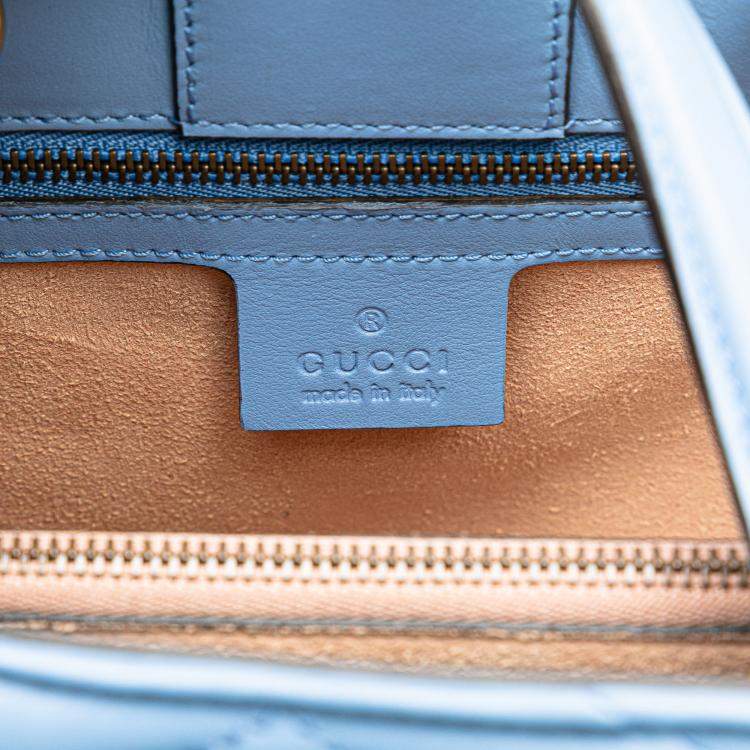 Pre Owned Gucci Blue Leather GG Marmont Matelasse Small Satchel