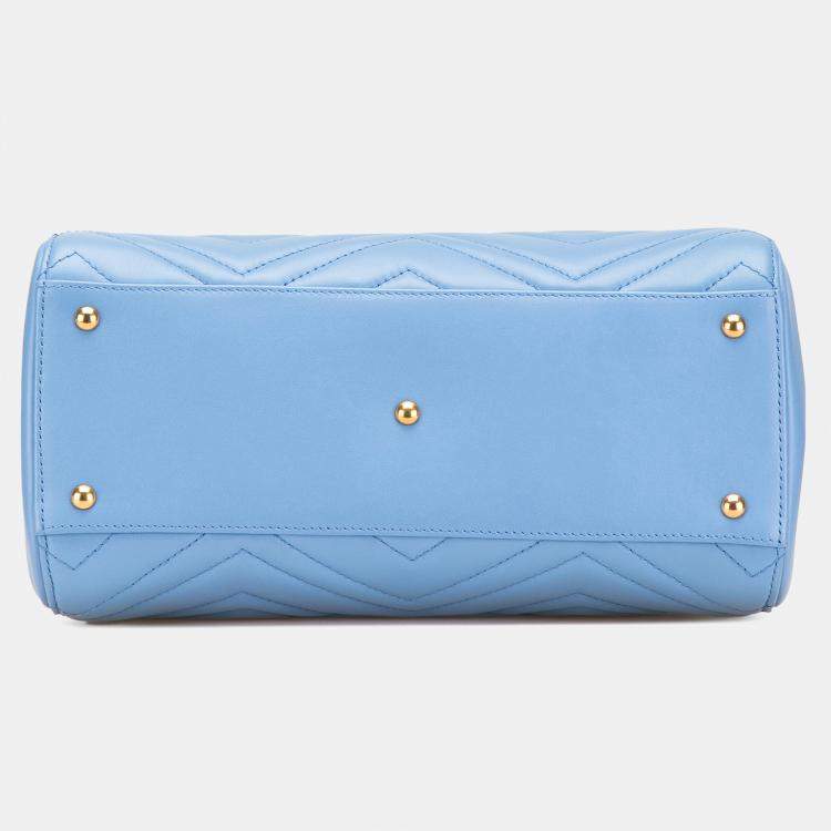 Pre Owned Gucci Blue Leather GG Marmont Matelasse Small Satchel