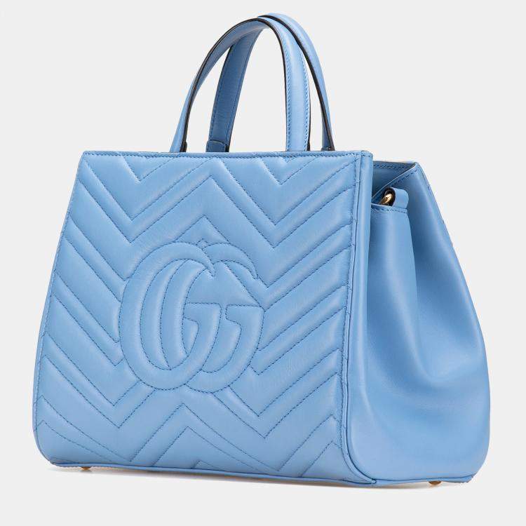 Pre Owned Gucci Blue Leather GG Marmont Matelasse Small Satchel