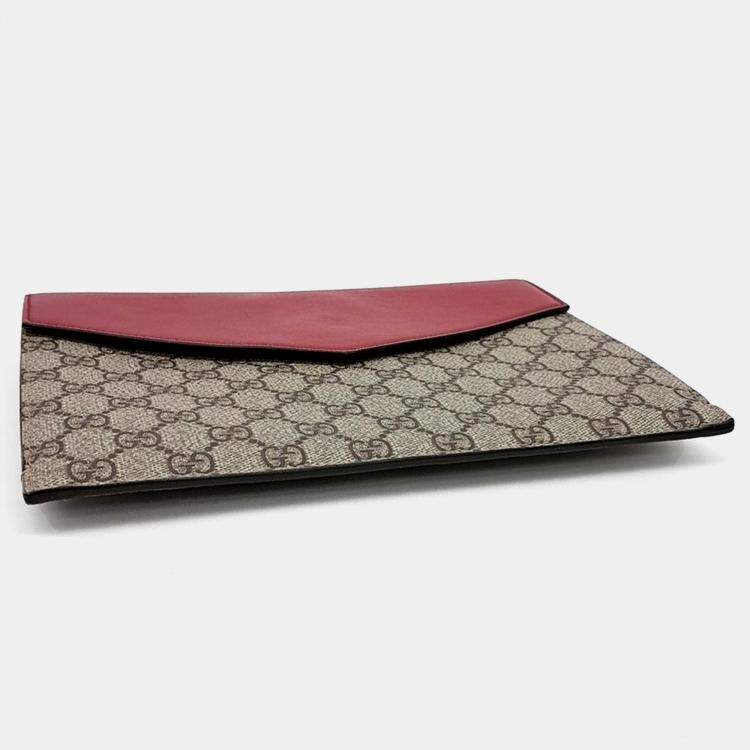 مملوكة مسبقًا Gucci Beige Red Leather and PVC Clutch