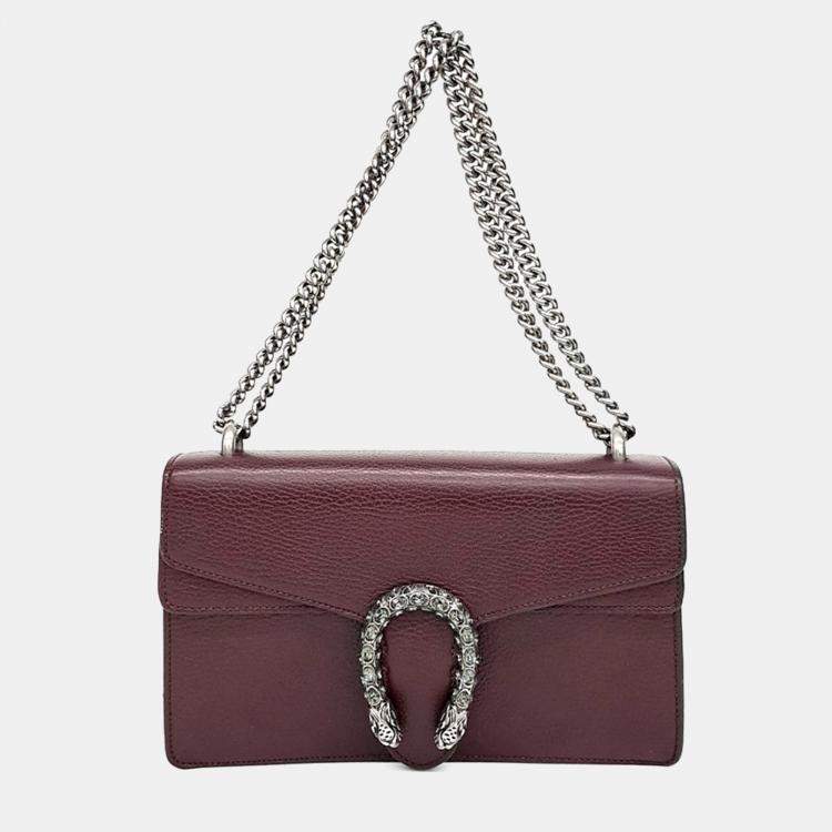 Pre Owned Gucci Burgundy Leather Dionysus Chain Shoulder Bag