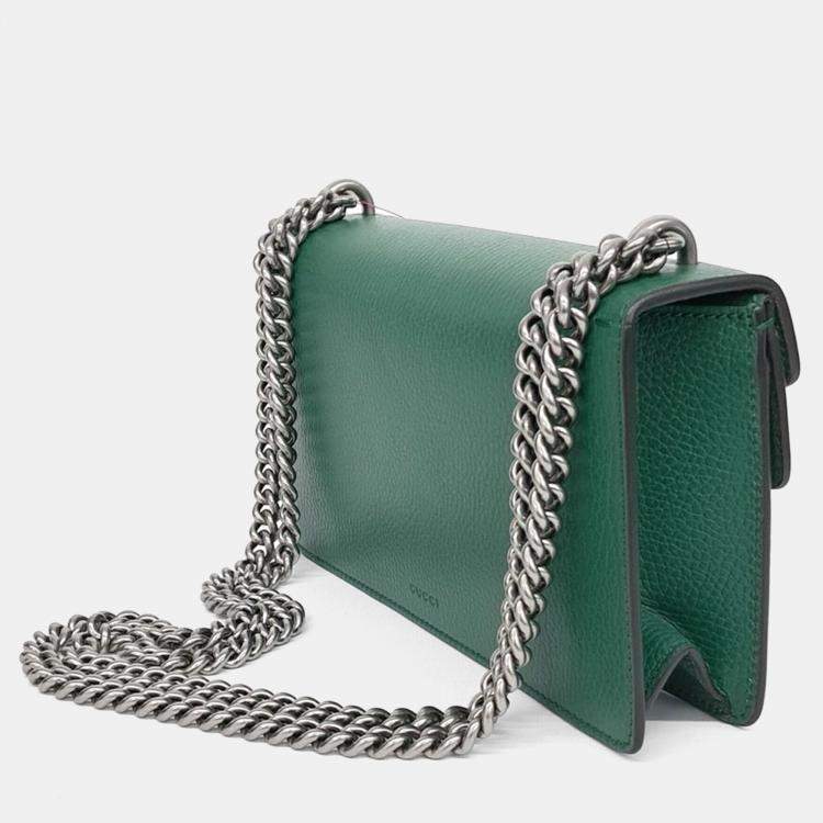 Pre Owned Gucci Green Leather Dionysus Chain Shoulder Bag