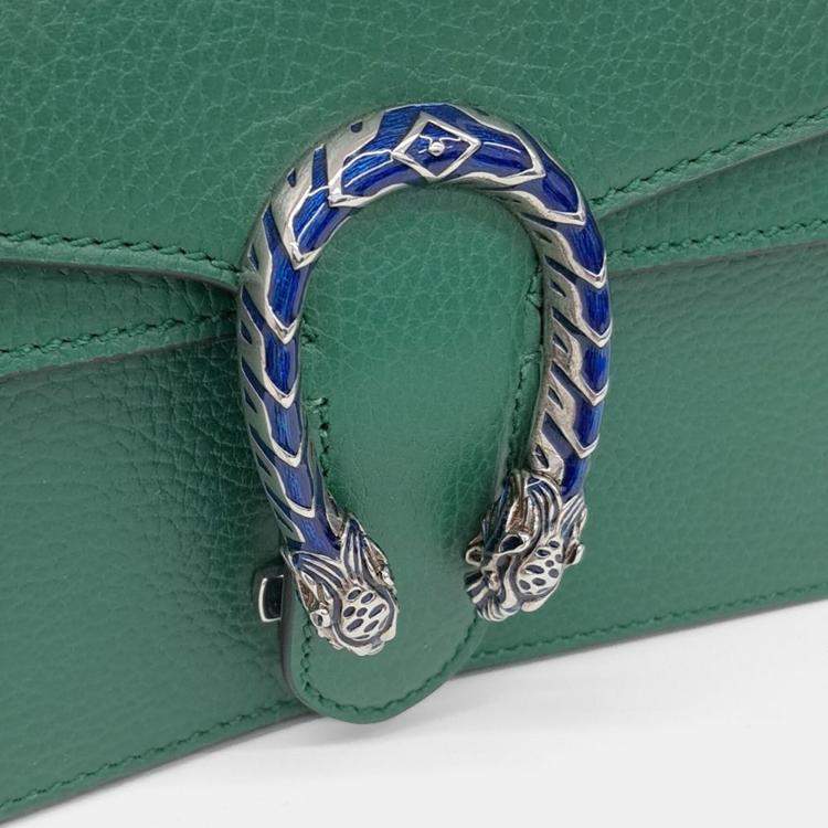 Pre Owned Gucci Green Leather Dionysus Chain Shoulder Bag