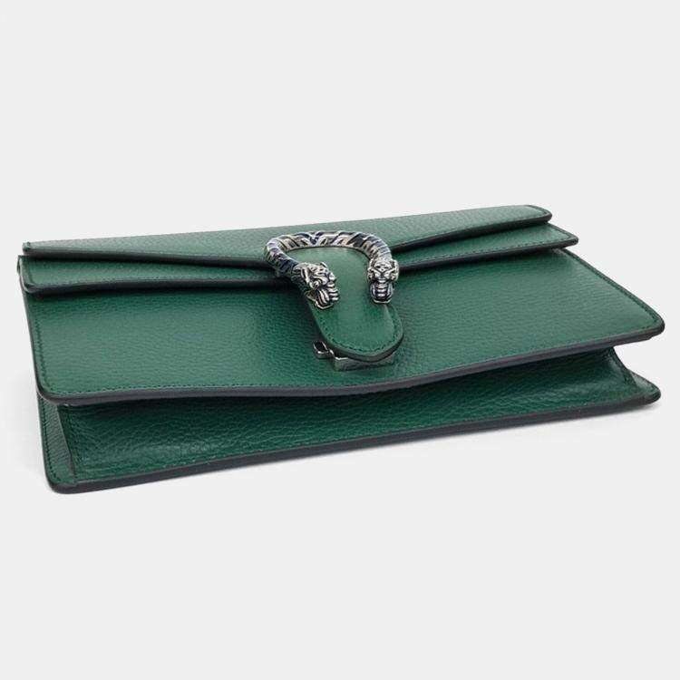 Pre Owned Gucci Green Leather Dionysus Chain Shoulder Bag