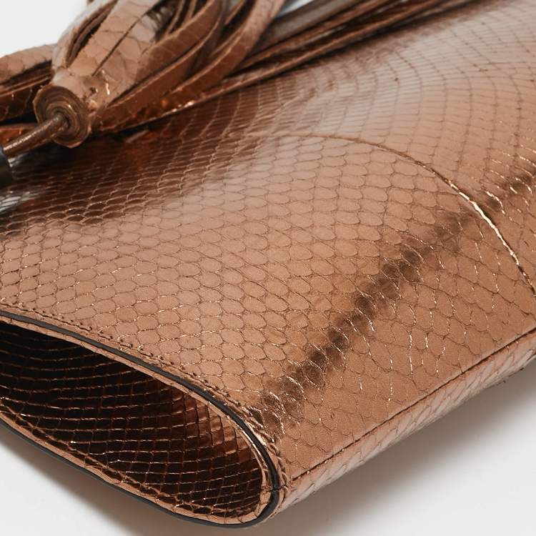 Pre Owned Gucci Bronze Python Nouveau Fringe Clutch