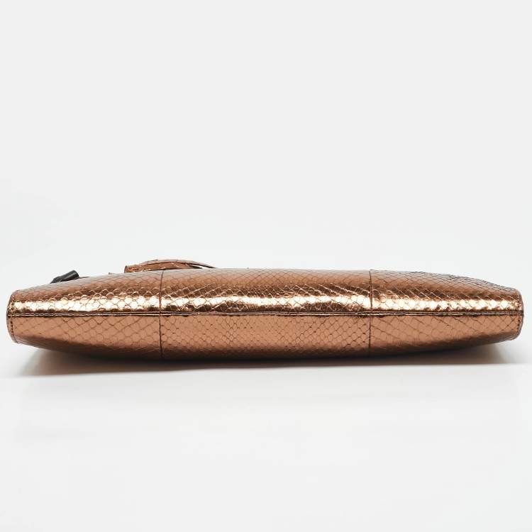 Pre Owned Gucci Bronze Python Nouveau Fringe Clutch