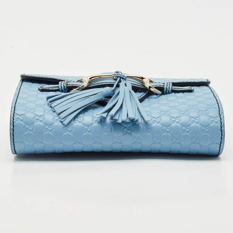 Pre Owned Gucci Blue Microguccissima Leather Mini Emily Chain Crossbody Bag
