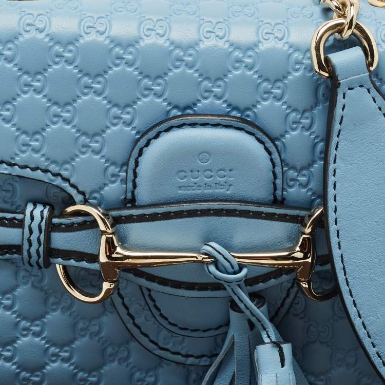 Pre Owned Gucci Blue Microguccissima Leather Mini Emily Chain Crossbody Bag