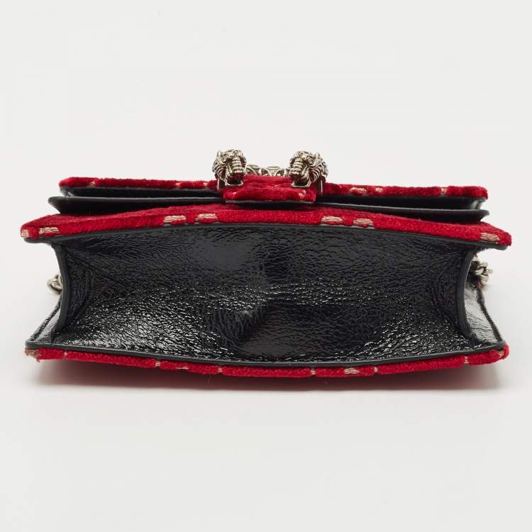 Pre Owned Gucci Red GG Velvet and Patent Leather Super Mini Dionysus Bag
