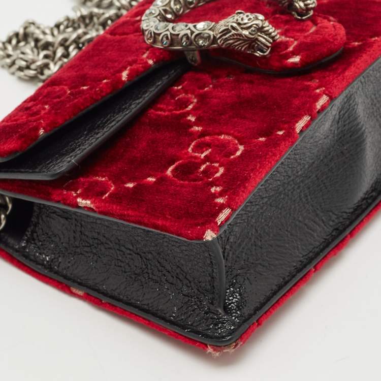 Pre Owned Gucci Red GG Velvet and Patent Leather Super Mini Dionysus Bag