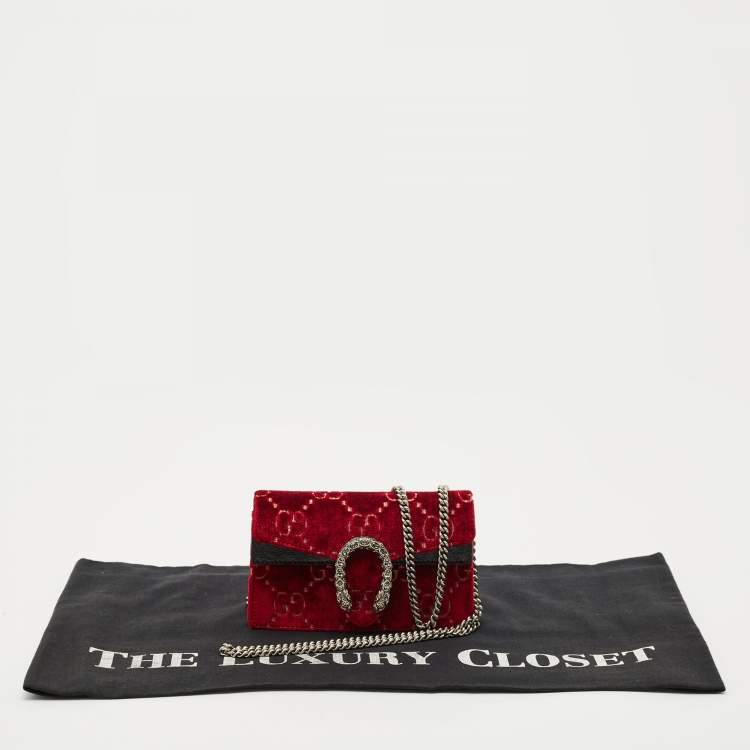 Pre Owned Gucci Red GG Velvet and Patent Leather Super Mini Dionysus Bag