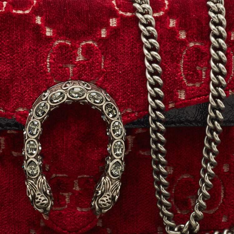 Pre Owned Gucci Red GG Velvet and Patent Leather Super Mini Dionysus Bag