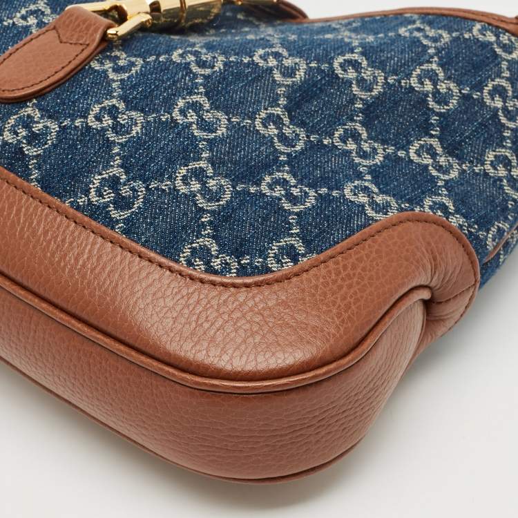 Pre Owned Gucci Blue/Brown GG Denim and Leather Jackie 1961 Shoulder Bag