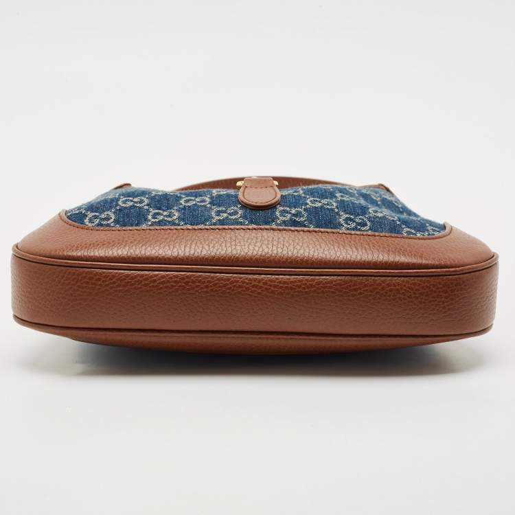 Pre Owned Gucci Blue/Brown GG Denim and Leather Jackie 1961 Shoulder Bag
