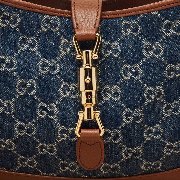 Pre Owned Gucci Blue/Brown GG Denim and Leather Jackie 1961 Shoulder Bag