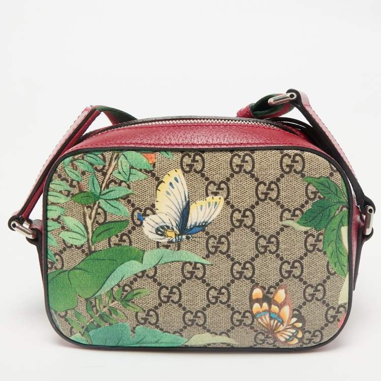 Pre Owned Gucci Red/Beige GG Supreme Canvas and Leather Tian Camera Crossbody Bag