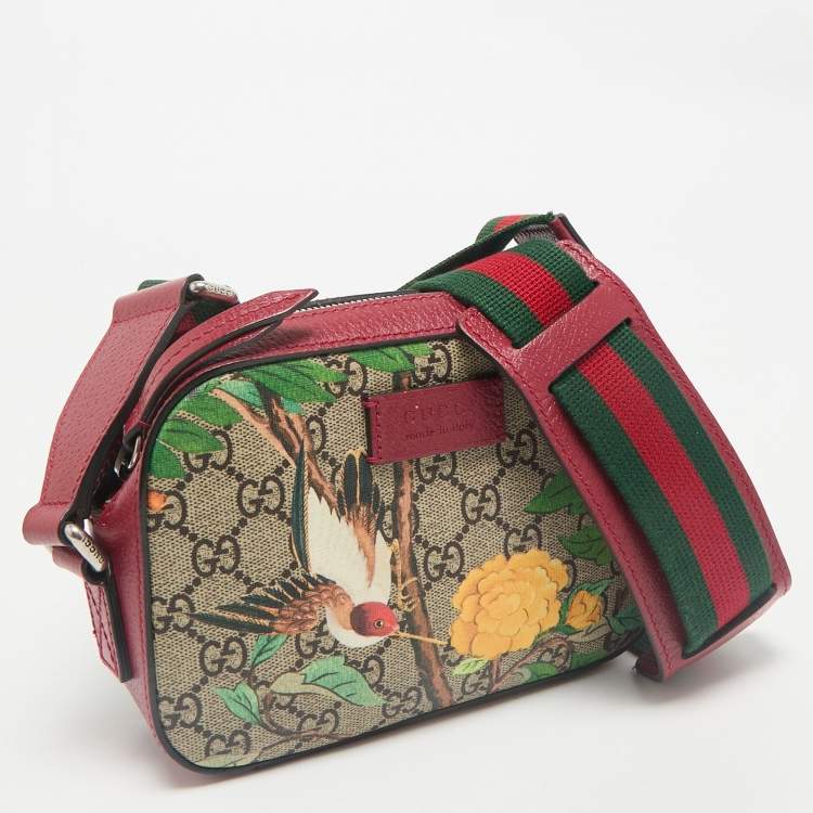 Pre Owned Gucci Red/Beige GG Supreme Canvas and Leather Tian Camera Crossbody Bag
