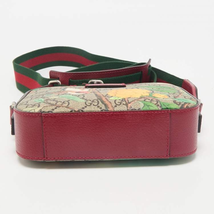 Pre Owned Gucci Red/Beige GG Supreme Canvas and Leather Tian Camera Crossbody Bag