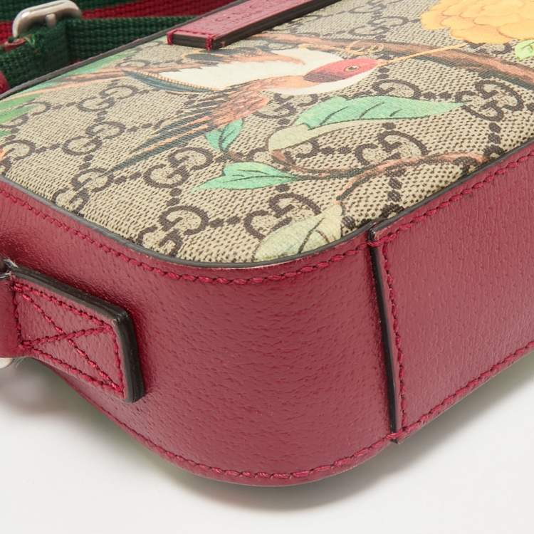 Pre Owned Gucci Red/Beige GG Supreme Canvas and Leather Tian Camera Crossbody Bag